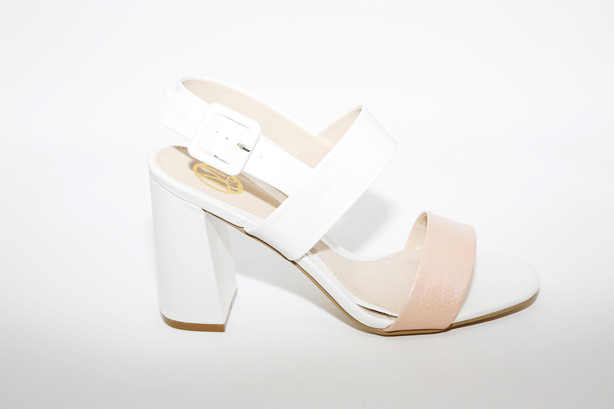 MILLIE & CO - BLOCK HEEL DRESSY SANDAL - WHITE/NUDE
