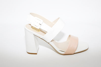 MILLIE & CO - BLOCK HEEL DRESSY SANDAL - WHITE/NUDE