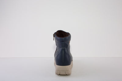 VALERIAS 8620  CHUNKY SIDE ZIP MOC LACE ANKLE BOOT - BLUE