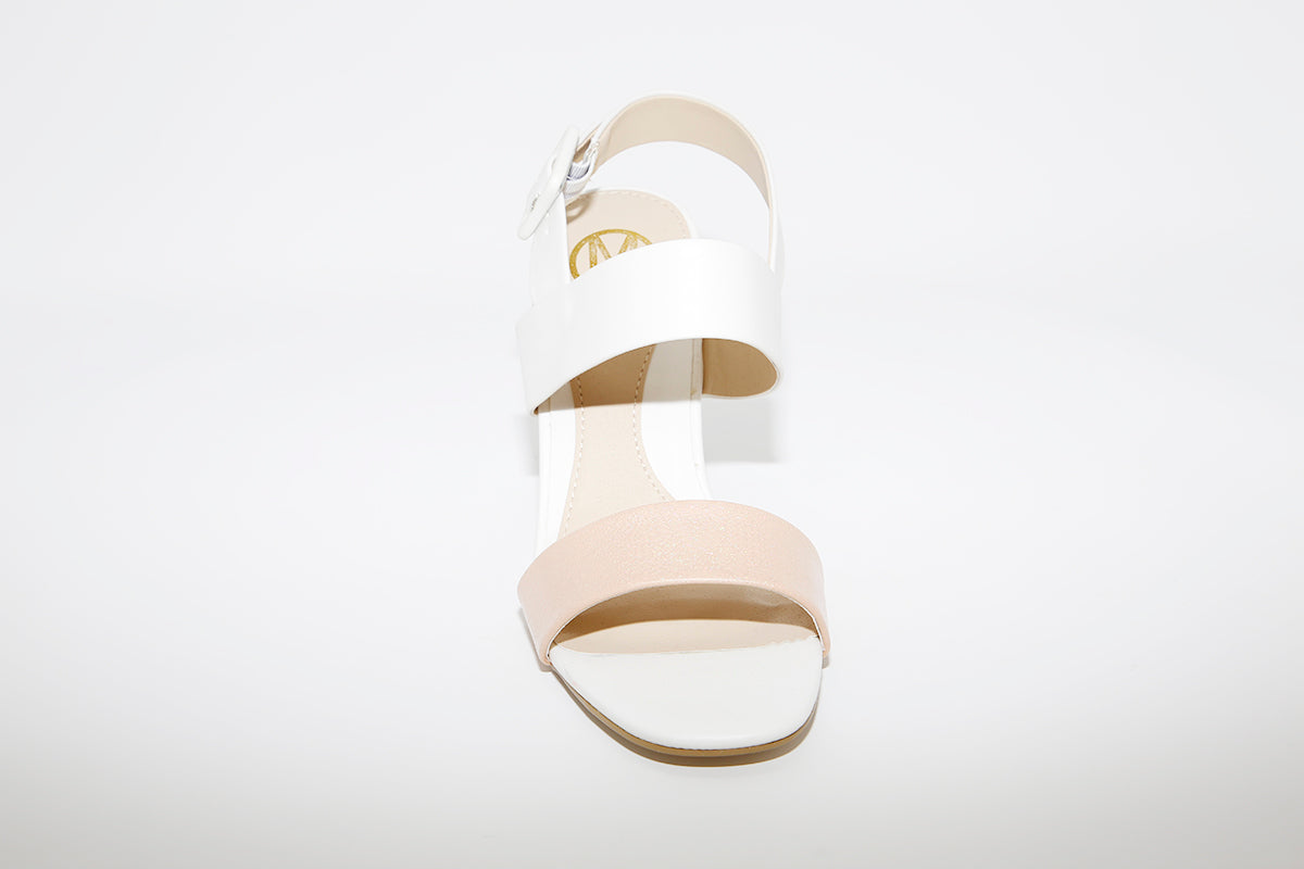 MILLIE & CO - BLOCK HEEL DRESSY SANDAL - WHITE/NUDE