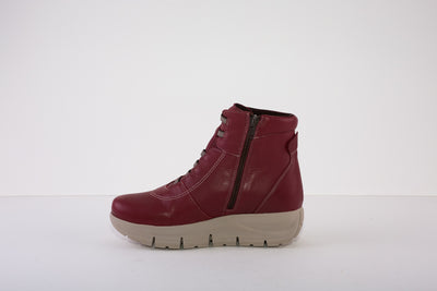 VALARIES 8620  CHUNKY SIDE ZIP MOC LACE ANKLE BOOT - RED