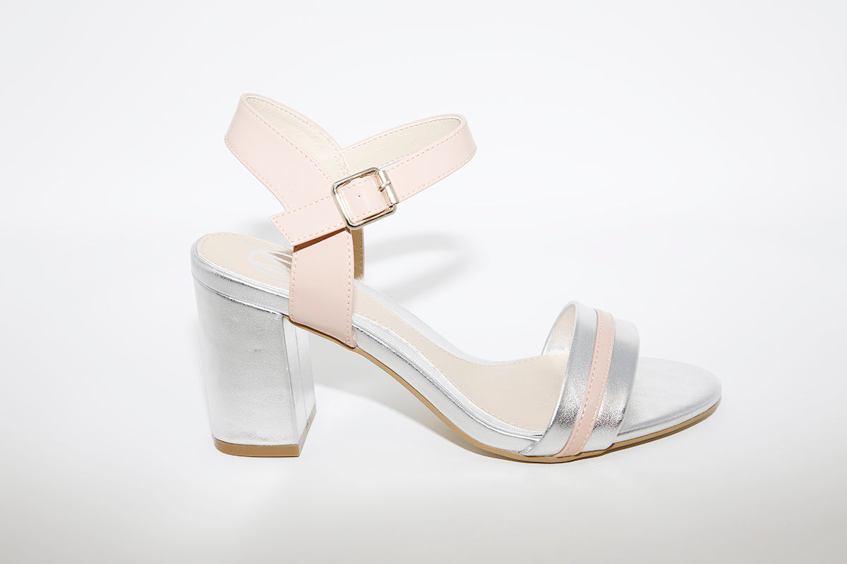 MILLIE & CO - BLOCK HEEL DRESSY SANDAL - SILVER/PINK