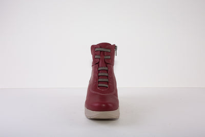 VALARIES 8620  CHUNKY SIDE ZIP MOC LACE ANKLE BOOT - RED