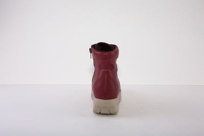 VALARIES 8620  CHUNKY SIDE ZIP MOC LACE ANKLE BOOT - RED