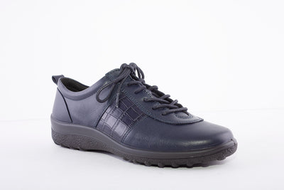 HOTTER - Tansy Navy Croc Leather Lace Shoe