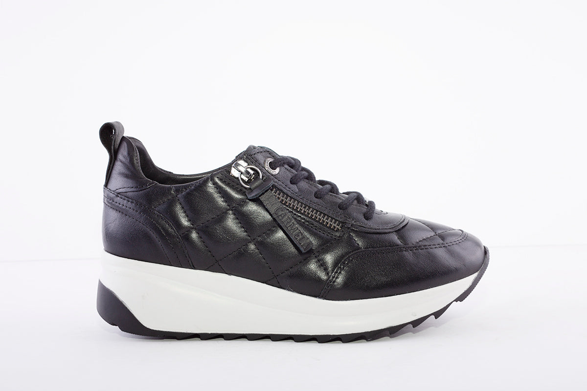 CARMELA - WEDGE LACED FASHION TRAINER - BLACK
