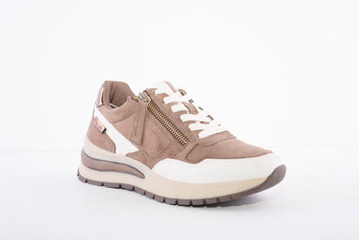 TAMARIS - 23709 LOW WEDGE LACED FASHION TRAINER - TAUPE COMBI