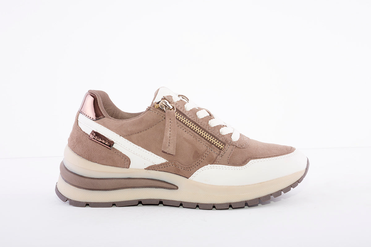 TAMARIS - 23709 LOW WEDGE LACED FASHION TRAINER - TAUPE COMBI