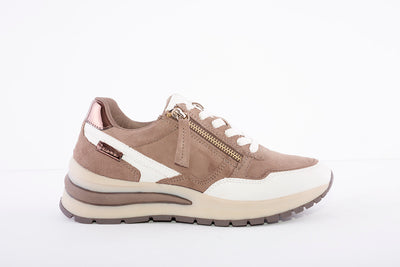 TAMARIS - 23709 LOW WEDGE LACED FASHION TRAINER - TAUPE COMBI