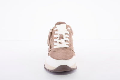 TAMARIS - 23709 LOW WEDGE LACED FASHION TRAINER - TAUPE COMBI