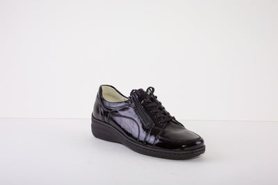 WALDLAUFER 931003 43 HANIA-LACED SHOE WITH ZIP - BLACK PATENT