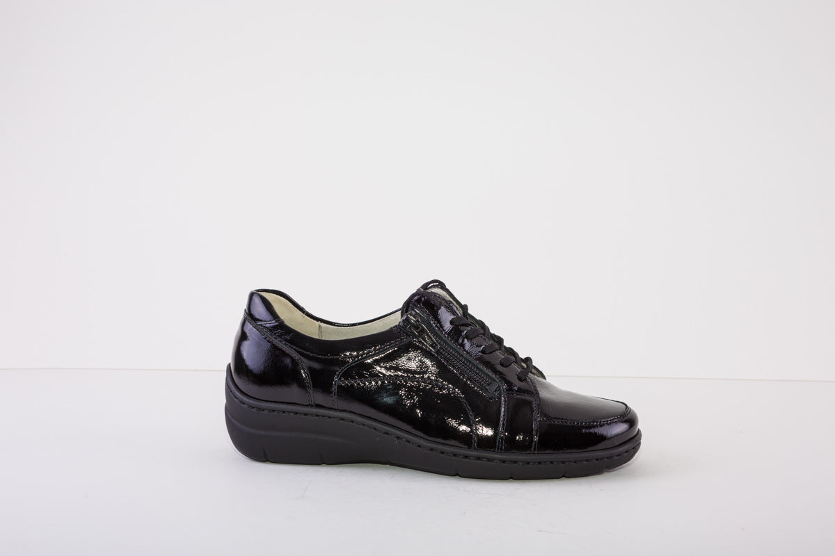 WALDLAUFER 931003 43 HANIA-LACED SHOE WITH ZIP - BLACK PATENT
