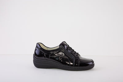 WALDLAUFER 931003 43 HANIA-LACED SHOE WITH ZIP - BLACK PATENT