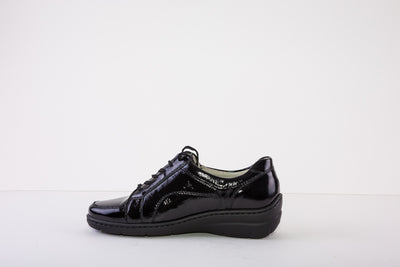 WALDLAUFER 931003 43 HANIA-LACED SHOE WITH ZIP - BLACK PATENT