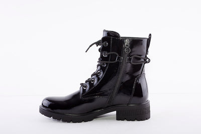 TAMARIS - LACED ANKLE BOOT - BLACK PATENT