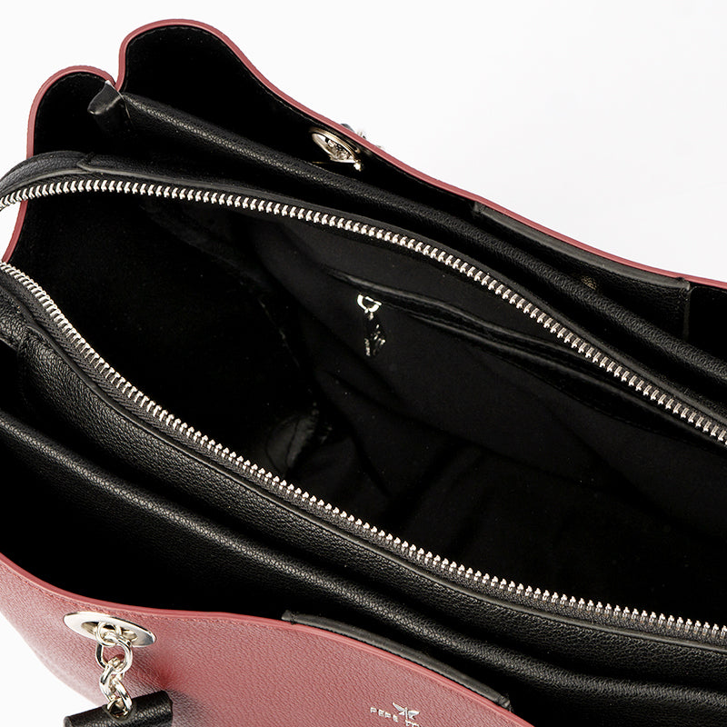 PEPE MOLL - 36142 ZIP CLOSURE SHOULDER BAG - WINE/BLACK