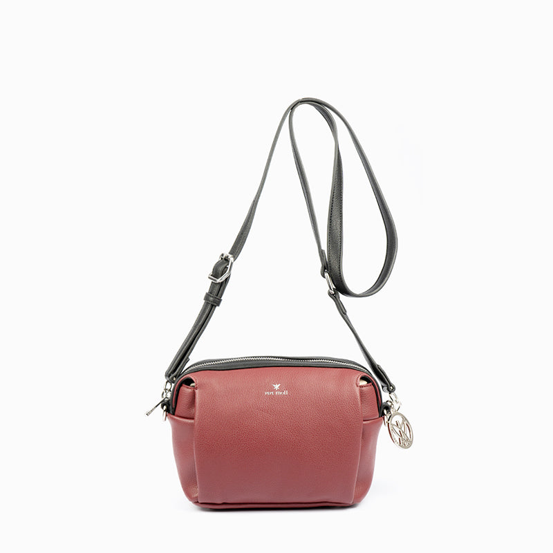 PEPE MOLL - 36143 ZIP CROSSBODY BAG WITH ZIP BACK POCKET - WINE/BLACK