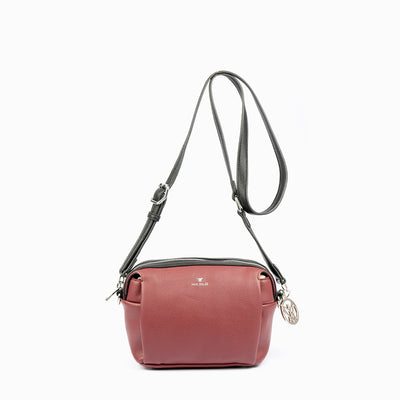 PEPE MOLL - 36143 ZIP CROSSBODY BAG WITH ZIP BACK POCKET - WINE/BLACK