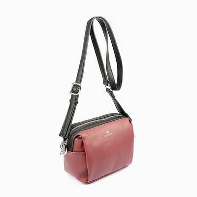 PEPE MOLL - 36143 ZIP CROSSBODY BAG WITH ZIP BACK POCKET - WINE/BLACK