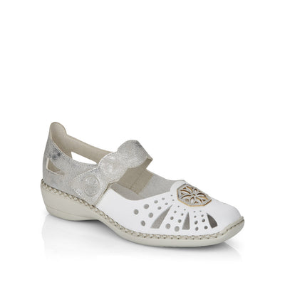 RIEKER - 41368-80 FLAT STRAP SHOE - WHITE/SILVER