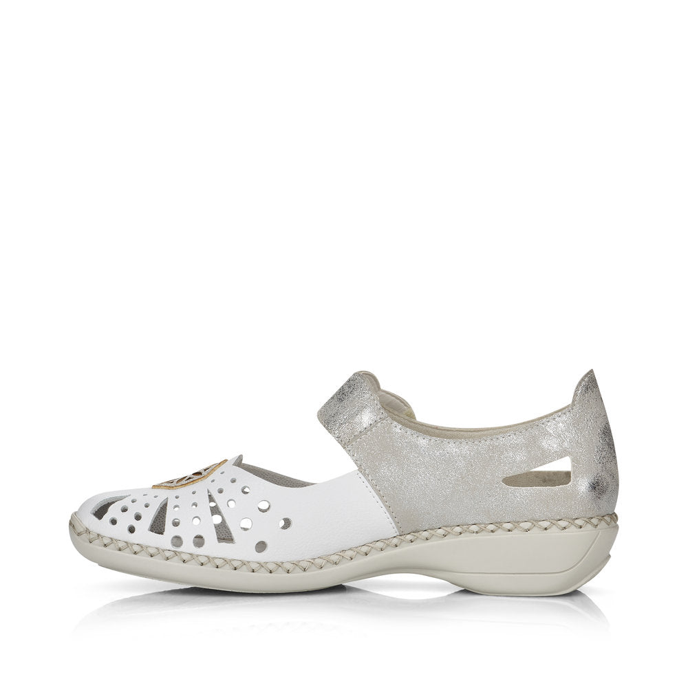 RIEKER - 41368-80 FLAT STRAP SHOE - WHITE/SILVER