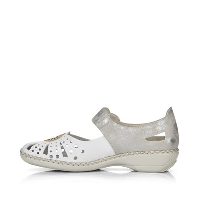 RIEKER - 41368-80 FLAT STRAP SHOE - WHITE/SILVER