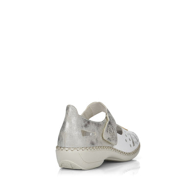 RIEKER - 41368-80 FLAT STRAP SHOE - WHITE/SILVER