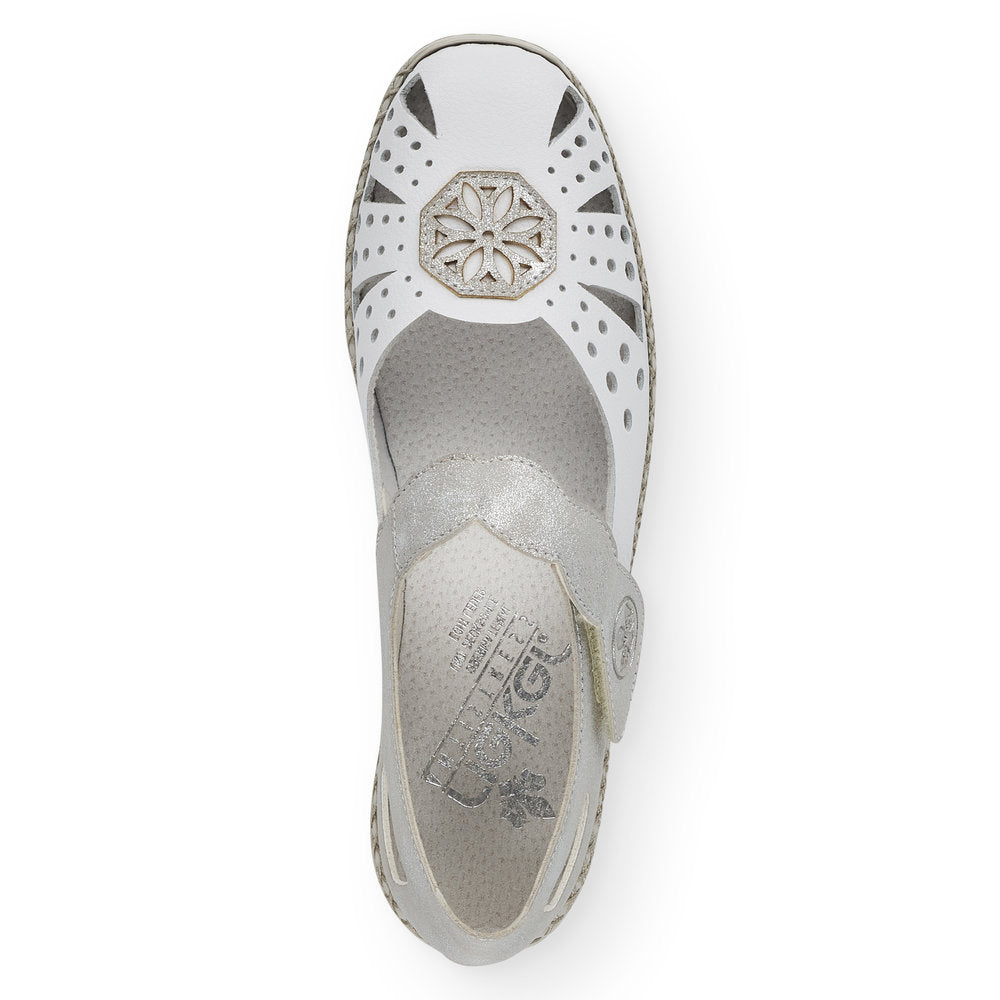 RIEKER - 41368-80 FLAT STRAP SHOE - WHITE/SILVER