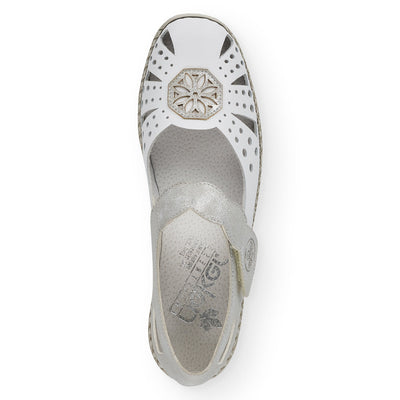 RIEKER - 41368-80 FLAT STRAP SHOE - WHITE/SILVER