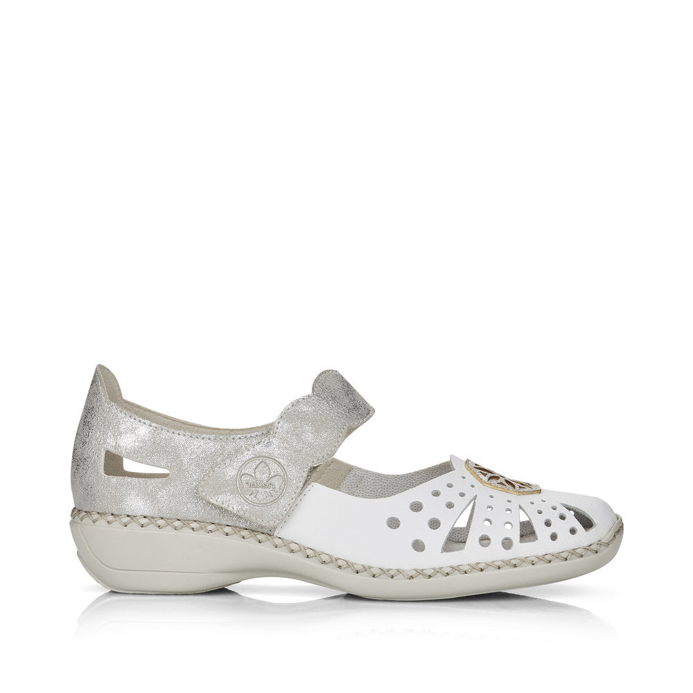 RIEKER - 41368-80 FLAT STRAP SHOE - WHITE/SILVER