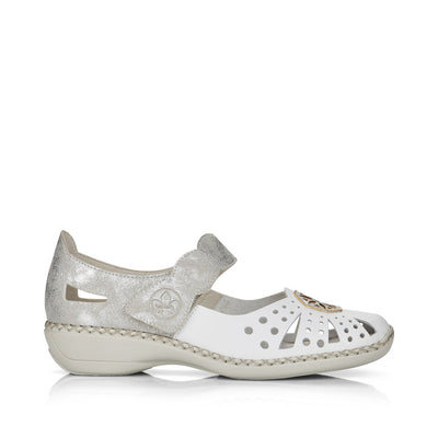 RIEKER - 41368-80 FLAT STRAP SHOE - WHITE/SILVER