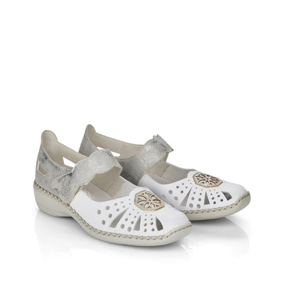 RIEKER - 41368-80 FLAT STRAP SHOE - WHITE/SILVER