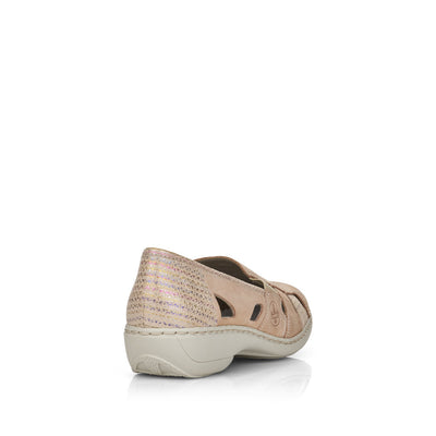 RIEKER - 41385-60 LOW HEEL ELASTICATED SLIP-ON SHOE - BEIGE MULTI