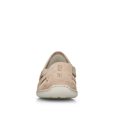RIEKER - 41385-60 LOW HEEL ELASTICATED SLIP-ON SHOE - BEIGE MULTI
