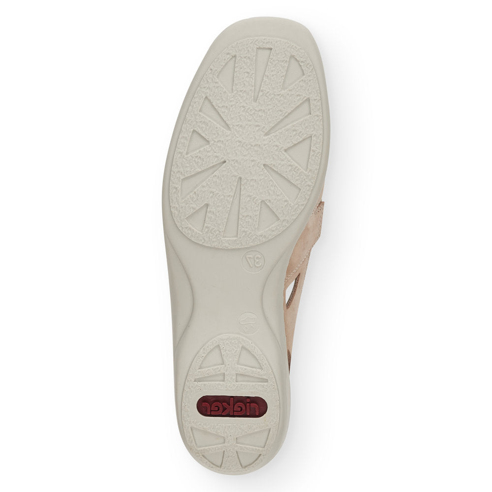 RIEKER - 41385-60 LOW HEEL ELASTICATED SLIP-ON SHOE - BEIGE MULTI