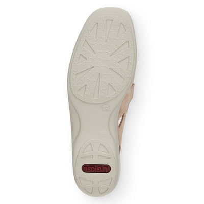 RIEKER - 41385-60 LOW HEEL ELASTICATED SLIP-ON SHOE - BEIGE MULTI