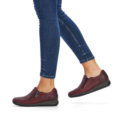 RIEKER - 44265-35 TEX FLAT ZIP COMFORT SHOE - WINE