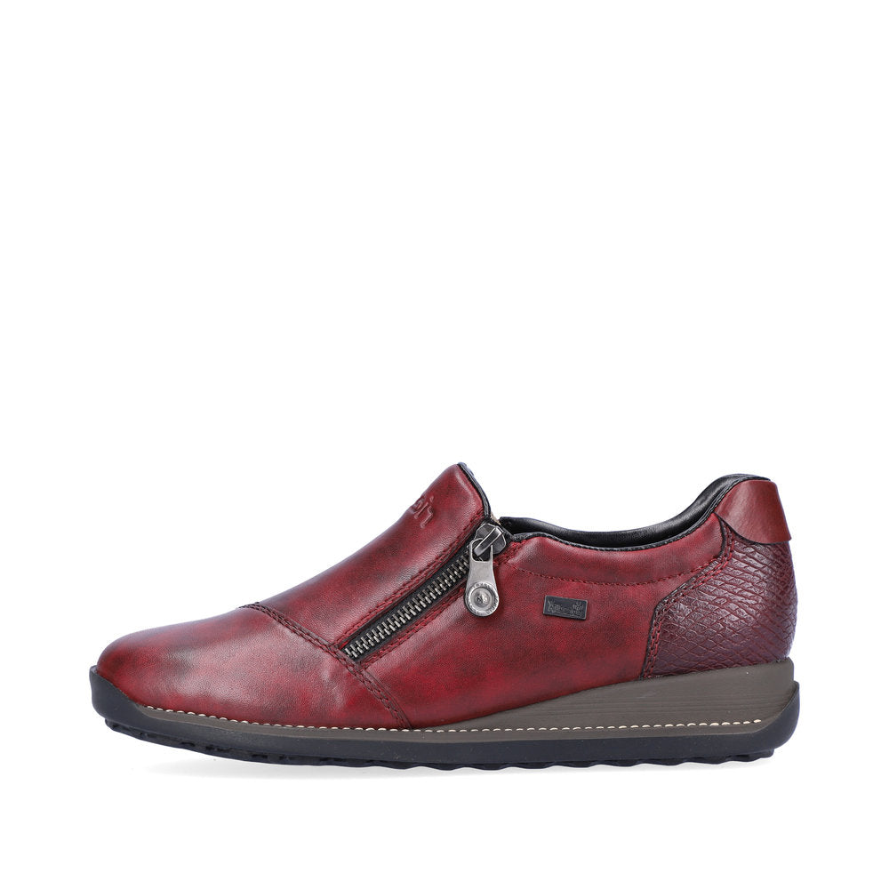 RIEKER - 44265-35 TEX FLAT ZIP COMFORT SHOE - WINE