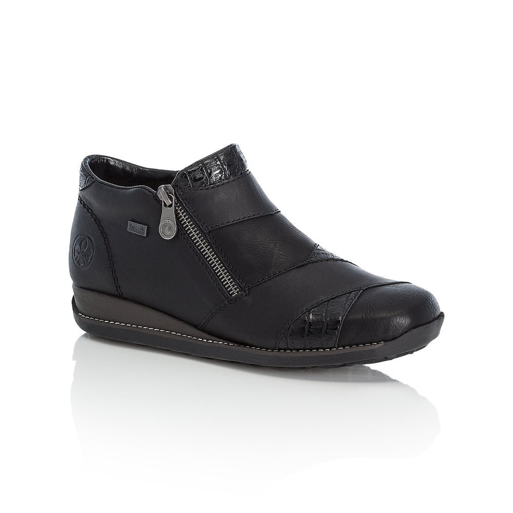 RIEKER - 44271-00 TWO TONE RIEKER 'TEX' ANKLE BOOT - BLACK LEATHER