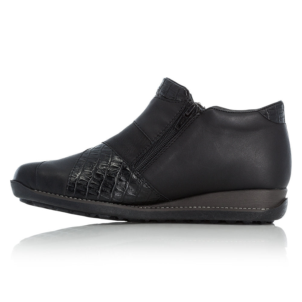 RIEKER - 44271-00 TWO TONE RIEKER 'TEX' ANKLE BOOT - BLACK LEATHER
