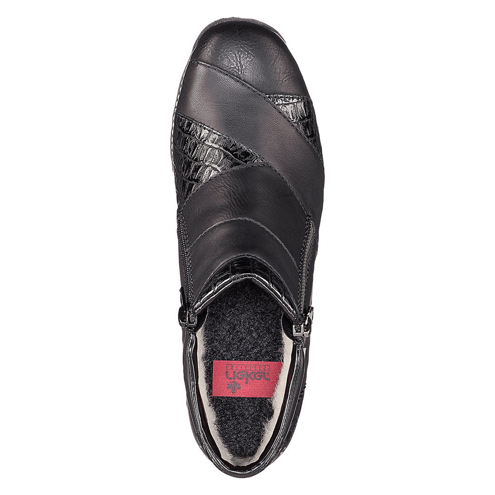 RIEKER - 44271-00 TWO TONE RIEKER 'TEX' ANKLE BOOT - BLACK LEATHER