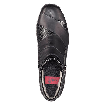 RIEKER - 44271-00 TWO TONE RIEKER 'TEX' ANKLE BOOT - BLACK LEATHER