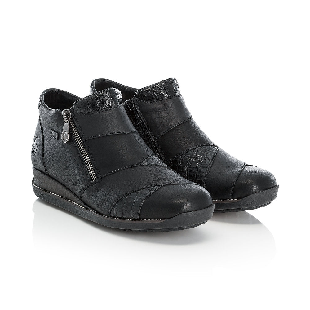 RIEKER - 44271-00 TWO TONE RIEKER 'TEX' ANKLE BOOT - BLACK LEATHER