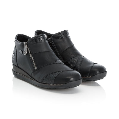 RIEKER - 44271-00 TWO TONE RIEKER 'TEX' ANKLE BOOT - BLACK LEATHER