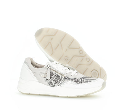 GABOR - 46.308.83 FASHION LACED TRAINER - WHITE SNAKESKIN
