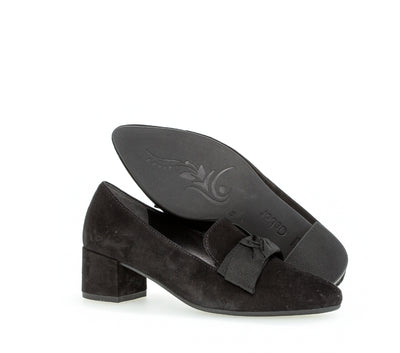 GABOR - 52.142.47 LOW HEEL COURT SHOE - BLACK SUEDE