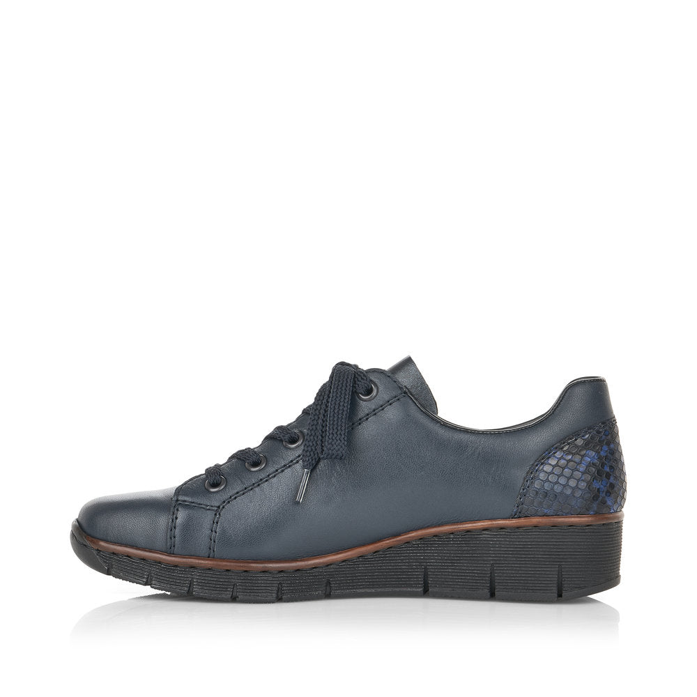 RIEKER - 53702-14 LOW WEDGE LACED SHOE WITH SIDE ZIP - NAVY