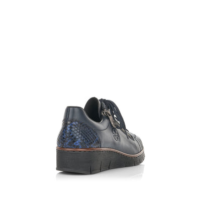 RIEKER - 53702-14 LOW WEDGE LACED SHOE WITH SIDE ZIP - NAVY