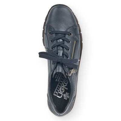RIEKER - 53702-14 LOW WEDGE LACED SHOE WITH SIDE ZIP - NAVY