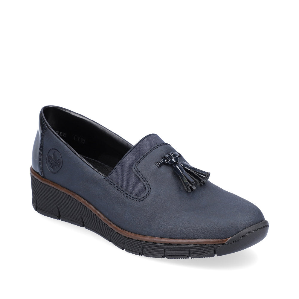 RIEKER - 53751-14 LOW WEDGE SLIP-ON SHOE WITH TASSEL - NAVY